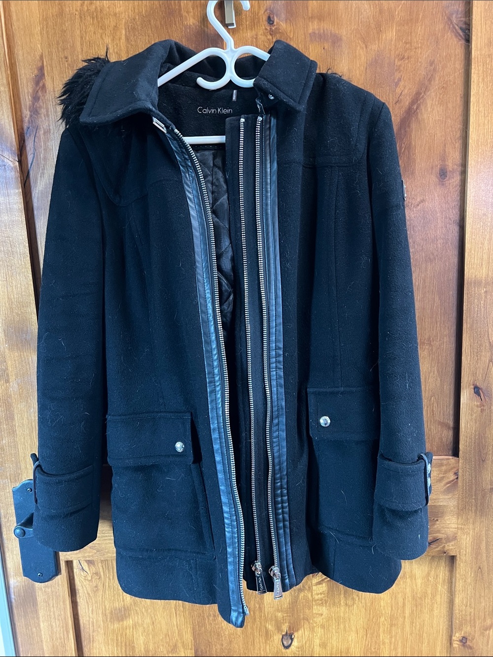 Calvin Klein Black Wool-Blend Zip Jacket with Quilted Lining